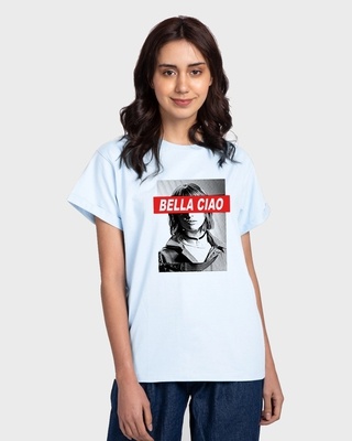 Shop Women's Blue Bella Tokyo Graphic Printed Boyfriend T-shirt-Front