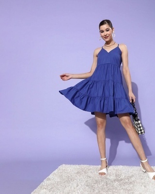 Shop Women's Blue Cotton Dress-Front