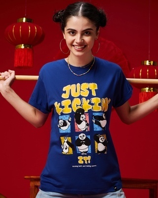 Shop Women's Blue Just Kickin'it Graphic Printed Boyfriend T-shirt-Front