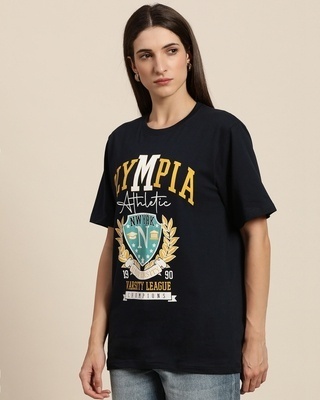 Shop Women's Blue Olympia Typography Oversized T-shirt-Front