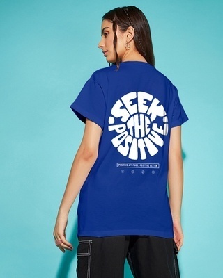 Shop Women's Blue Peace Seeker Graphic Printed Boyfriend T-shirt-Front