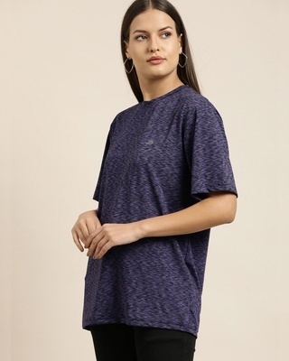 Shop Women's Blue Self Design Oversized T-shirt-Front