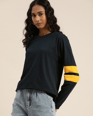Shop Women's Blue Solid Oversized T-shirt-Front