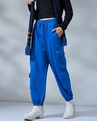 Shop Women's Blue Super Loose Fit Joggers-Front