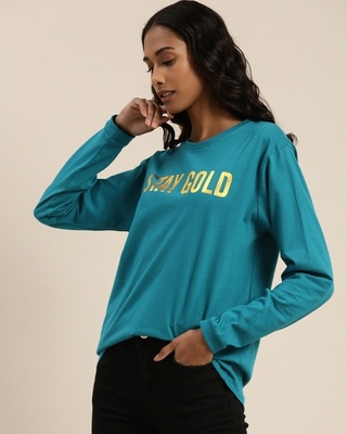 Shop Women's Blue Typography Oversized T-shirt-Front