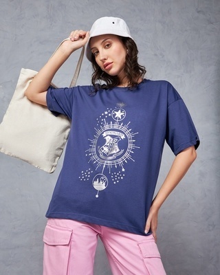 Shop Women's Blue Welcome Home Graphic Printed Oversized T-shirt-Front
