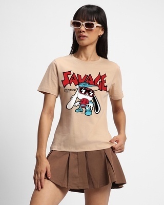 Shop Women's Brown Being Savage Graphic Printed T-shirt-Front