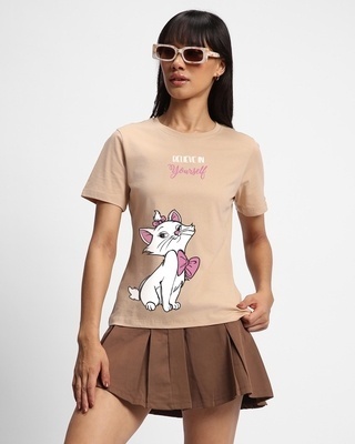 Shop Women's Brown Believe Cat Graphic Printed T-shirt-Front