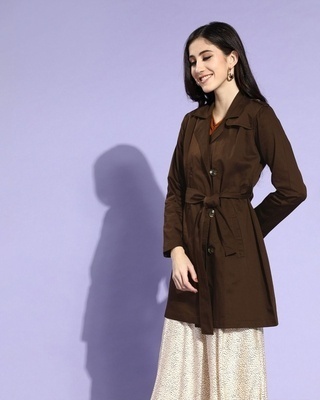 Shop Women's Brown Cotton Trench Coat-Front