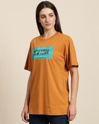 Shop Women's Brown New York Typography Oversized T-shirt-Front