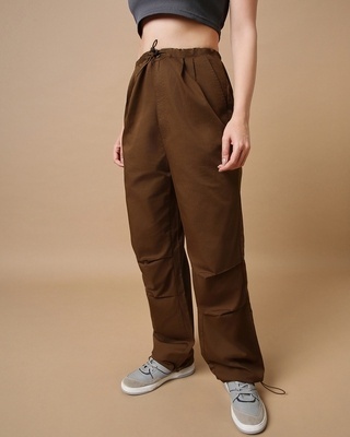 Shop Women's Brown Oversized Parachute Pants-Front