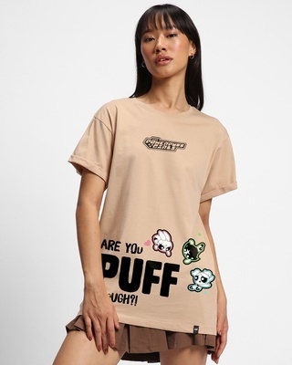 Shop Women's Brown Powerpufff Enough Graphic Printed Boyfriend T-shirt-Front