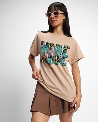 Shop Women's Brown Vibe Hai Graphic Printed Boyfriend T-shirt-Front