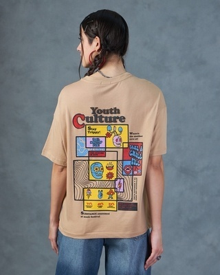 Shop Women's Brown Youth Culture Graphic Printed Oversized T-shirt-Front