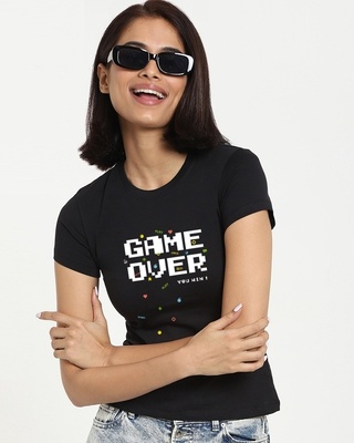 Shop Women's Black Game Over Typography T-shirt-Front