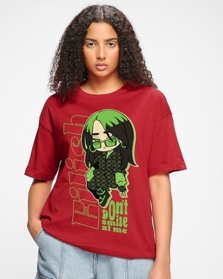 Shop Women's Red Don't Smile Billie Graphic Printed Oversized T-shirt-Front
