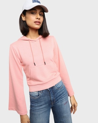 Shop Women's Dusty Pink Flare Sleeve Hoodie-Front