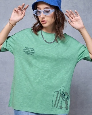 Shop Women's Granite Green Stitch Vacay Mood Graphic Printed Oversized T-shirt-Front