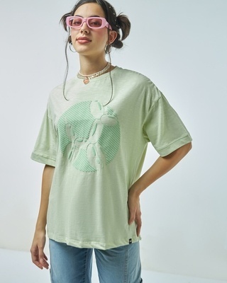 Shop Women's Green Air Ballon Graphic Printed Oversized T-shirt-Front