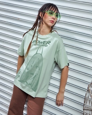 Shop Women's Green Blood Fiend Graphic Printed Oversized T-shirt-Front