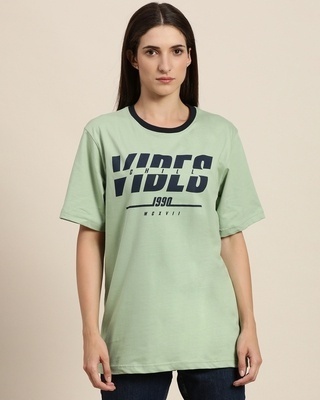 Shop Women's Green Chill Vibes Typography Oversized T-shirt-Front