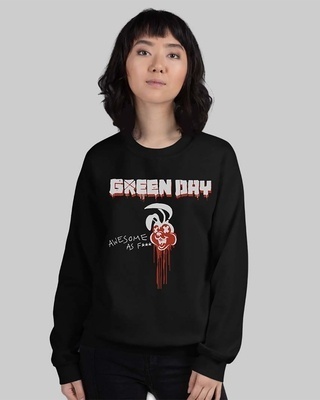 Shop Women's Black Green Day Printed Regular Fit Sweatshirt-Front