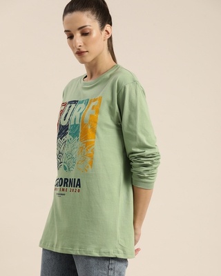Shop Women's Green Graphic Print Oversized T-shirt-Front