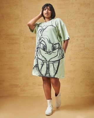 Shop Women's Green Lola Pose Graphic Printed Oversized Plus Size T-Shirt Dress-Front
