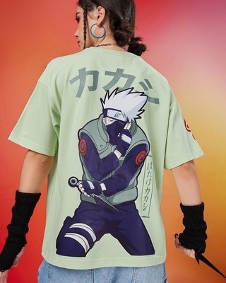 Shop Women's Green Ninja Kakashi Graphic Printed Oversized T-shirt-Front