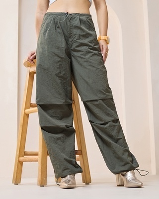 Shop Women's Green Oversized Parachute Pants-Front