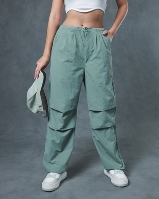 Shop Women's Green Oversized Parachute Pants-Front