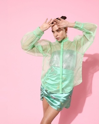 Shop Women's Green Sheer Shirt-Front