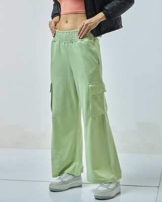 Shop Women's Green Flared Cargo Track Pants-Front