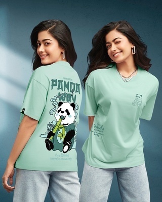 Shop Women's Green The Panda Way Graphic Printed Oversized T-shirt-Front