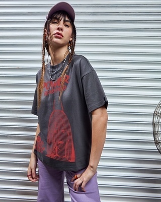 Shop Women's Grey Blood Fiend Graphic Printed Oversized T-shirt-Front