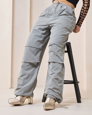 Shop Women's Grey Oversized Parachute Pants-Front