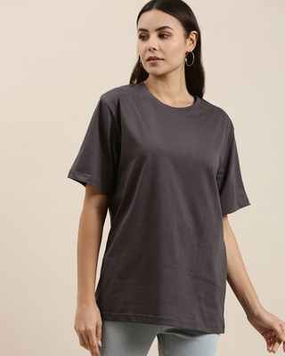 Shop Women's Grey Tiger Graphic Printed Oversized T-shirt-Front