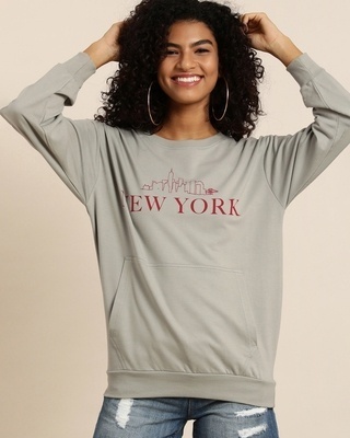 Shop Women's Grey Typography Oversized Sweatshirt-Front