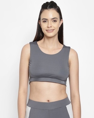 Shop Women's Grey & White Active Color Block Comfort Fit Crop Top-Front