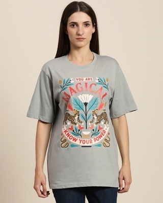 Shop Women's Grey You Are Magical Graphic Printed Oversized T-shirt-Front