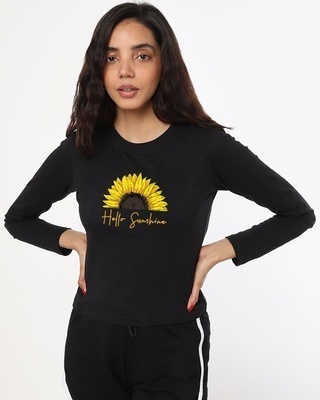 Shop Women's Black Hello Sunshine Graphic Printed T-shirt-Front