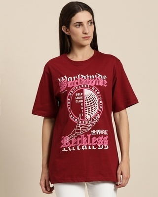 Shop Women's Maroon Self Love Club Graphic Printed Oversized T-shirt-Front