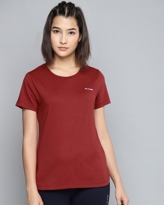 Shop Women's Maroon Slim Fit Cotton T-shirt-Front