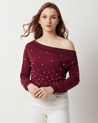 Shop Women's Maroon Cotton Jersey Sweatshirt-Front