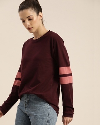 Shop Women's Maroon Solid Oversized T-shirt-Front