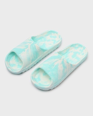 Shop Women's Mint & White All Over Printed Zig Zag Sliders-Front