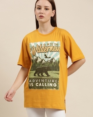 Shop Women's Mustard Graphic Oversized T-Shirt-Front