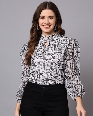 Shop Women's Off White & Black All Over Printed Top-Front