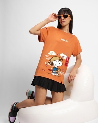Shop Women's Orange Breathe Graphic Printed Boyfriend T-shirt-Front