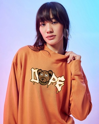 Shop Women's Orange Dope Bear Graphic Printed Oversized Sweatshirt-Front